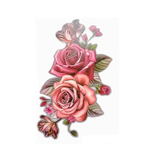 Large 3D Metallic Flower Temporary Tattoo for Women Waterproof Rose Body Sticker for Arm and Shoulder