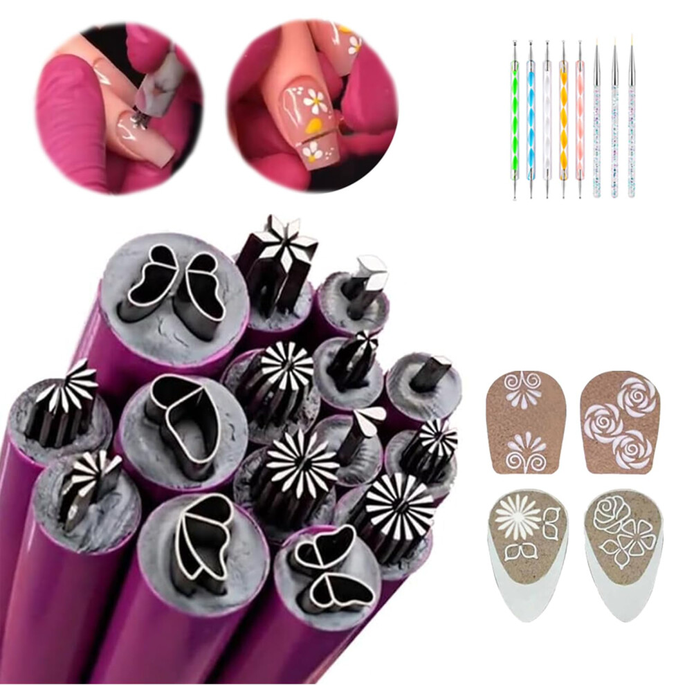 15pcs Nail Art Stamp Pen Set with Dotting Tools, DIY Nail Art Brush Kit for Glitter and Detailing
