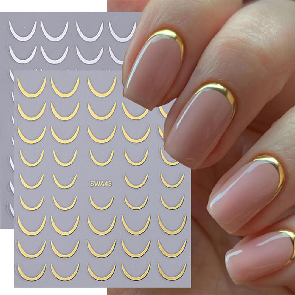 French Tip Nail Stickers Gold and Silver Metallic Stripes 3D SelfAdhesive Nail Art Decals