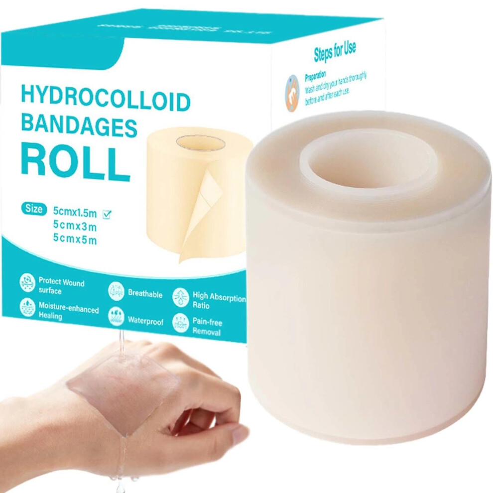 Hydrocolloid Bandage Roll 5cm x 1.5m Waterproof SelfAdhesive Wound Dressing Tape