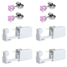 4 Pack Ear Piercing Kit with Disposable Sterile Guns, Painless Fast Action, 4mm Nickel Studs Pentagonal Pink