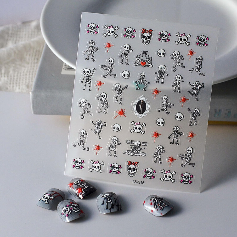 Halloween Nail Stickers 5D Embossed Skeleton Nail Art Decals SelfAdhesive Decorations for Women