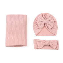 Newborn Photography Props Baby Receiving Blanket Set with Matching Hat and Headband for Baby Shower