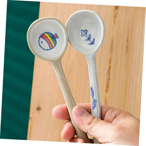 HandPainted Ceramic Soup Spoon with Cute Rabbit Pattern for Rice and Dessert, Easy to Clean 1