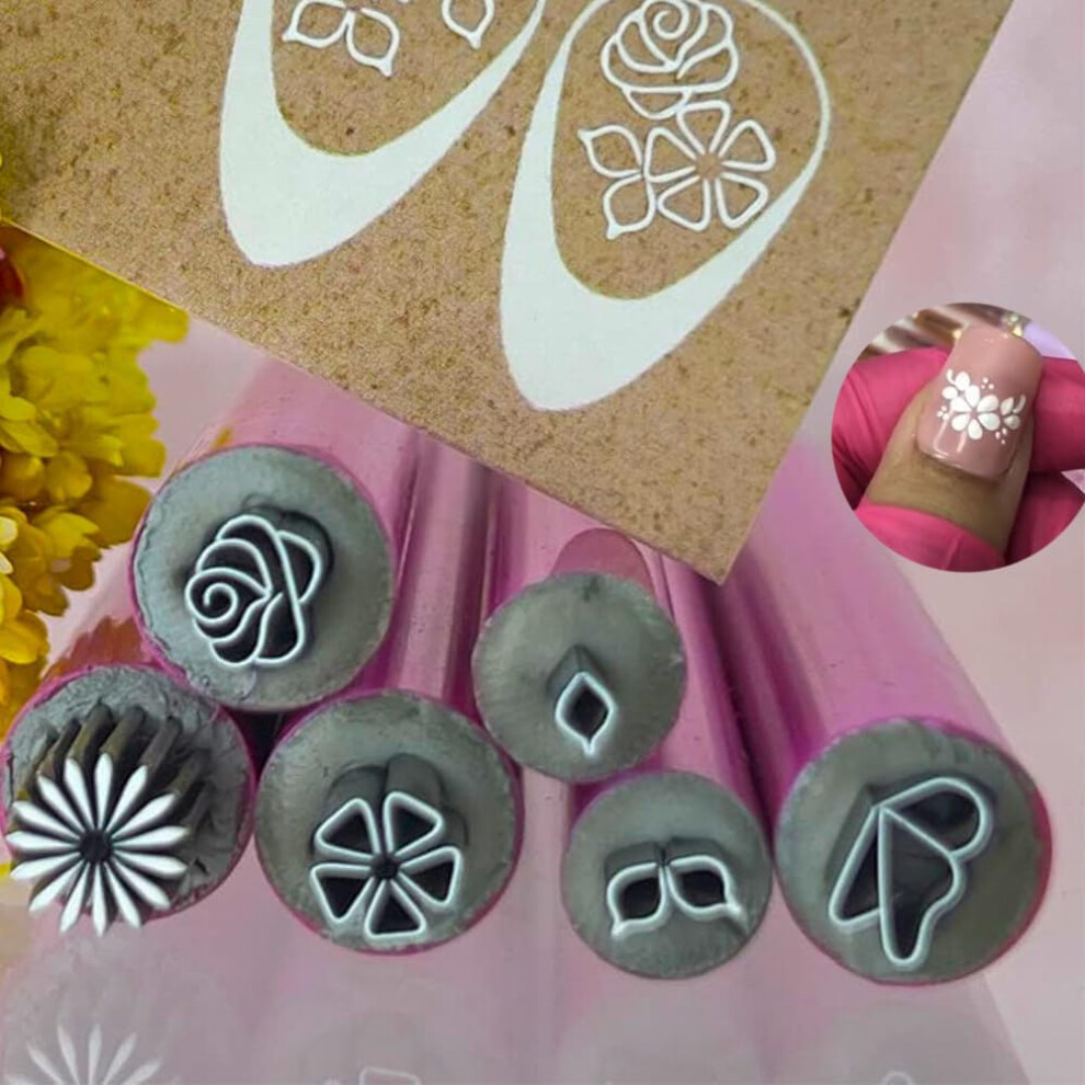 6 Piece Nail Stamp Pen Set with QuickDry Ink for DIY Floral and Butterfly Nail Art Tools