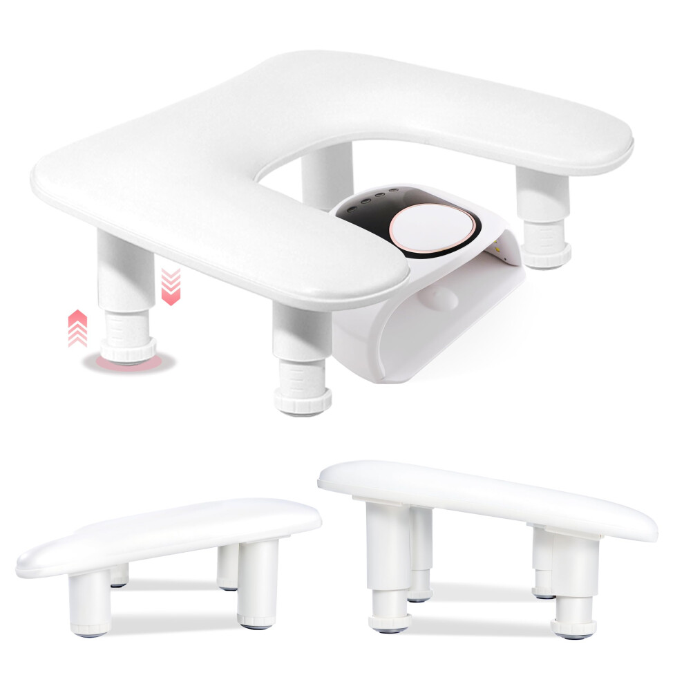 White Height Adjustable Nail Arm Rest With Acetone Resistant Ushaped Pillow For Manicure Salon,