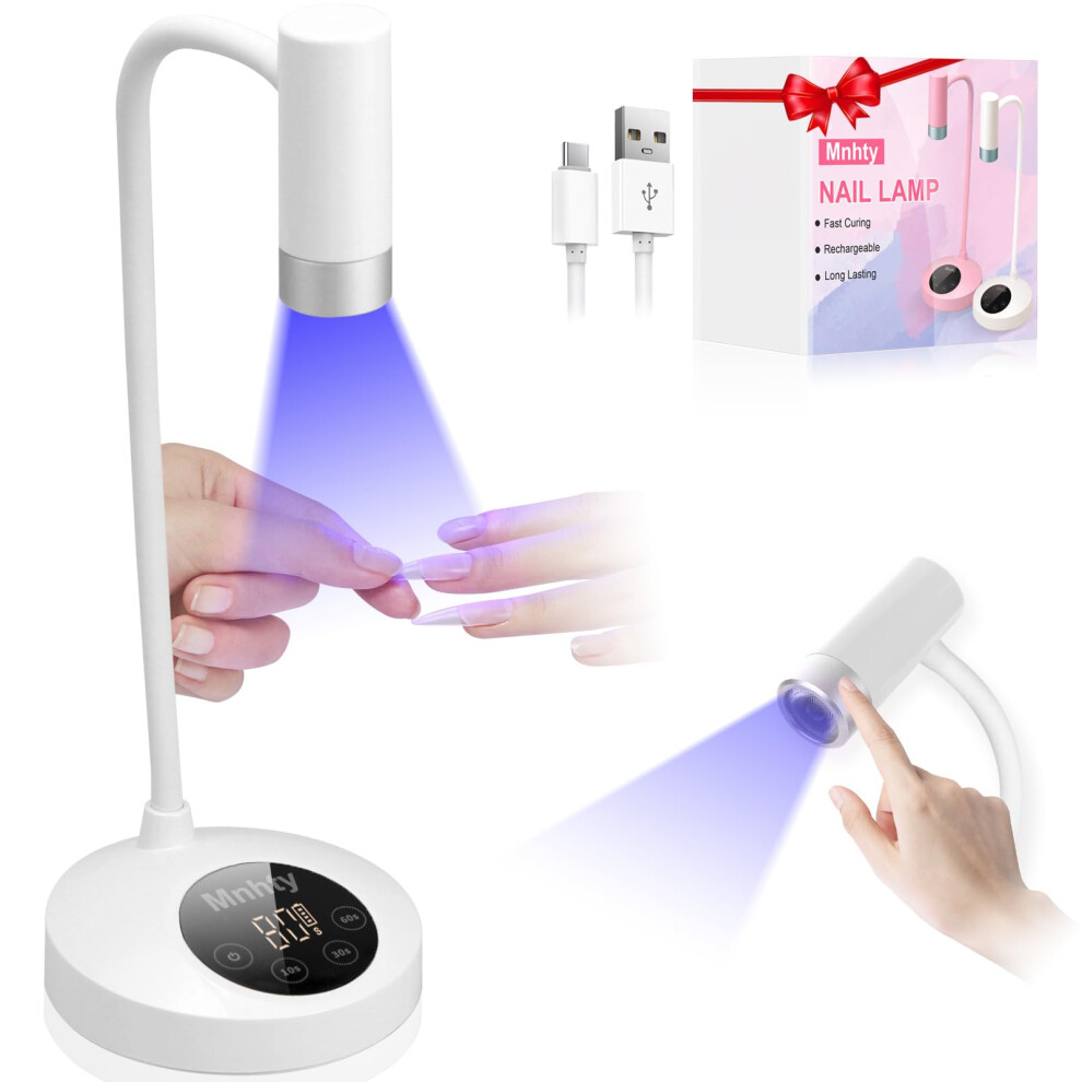 Pink/White Rechargeable Uv Led Nail Lamp With Timer, Cordless Gel Nail Dryer With Gooseneck, Off