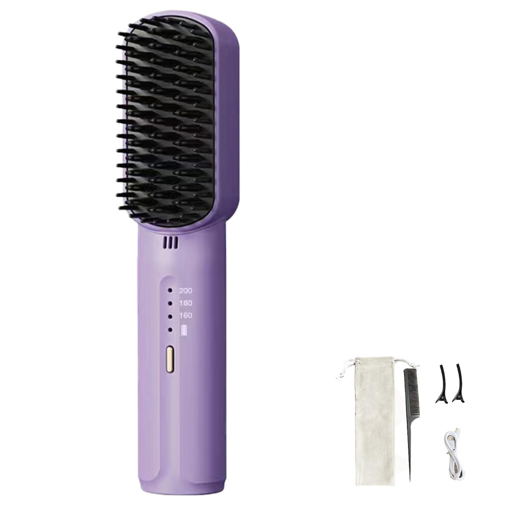 Cordless Hair Straightener Brush with Fast Heating and Adjustable Heat Settings for Travel