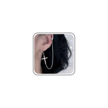 Clip On Cuff Earrings with Silver Cross Chain, Non Pierced Helix to Lobe Boho Dangle Jewelry