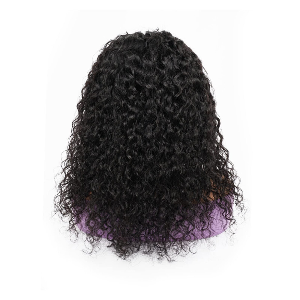 18 Inch Water Wave Human Hair Headband Wig Natural Hairline Glueless 150% Density Black