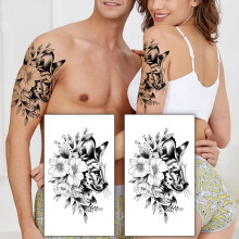 2 Sheets Realistic Half Arm Temporary Sleeve Tattoos, Waterproof Leopard and Flower Fake Tattoo Stickers