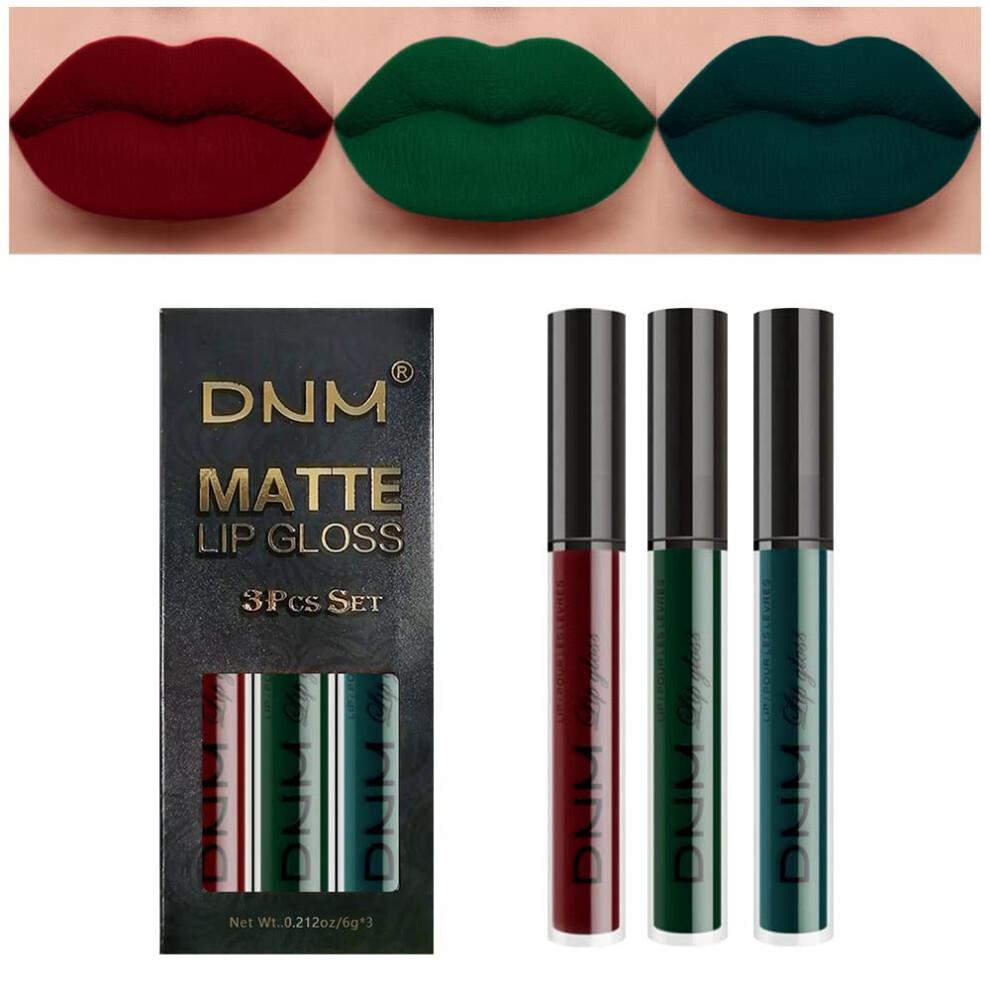 Dark/Red/Green Liquid Lipstick Set 3 Colors Matte Long Lasting Waterproof Smudge Proof Pigment