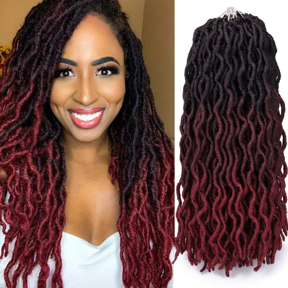 Unisex 18 Inch Prelooped Goddess Faux Locs Crochet Braids 6 Packs Soft Wavy Hair Extensions 1B/99J/530