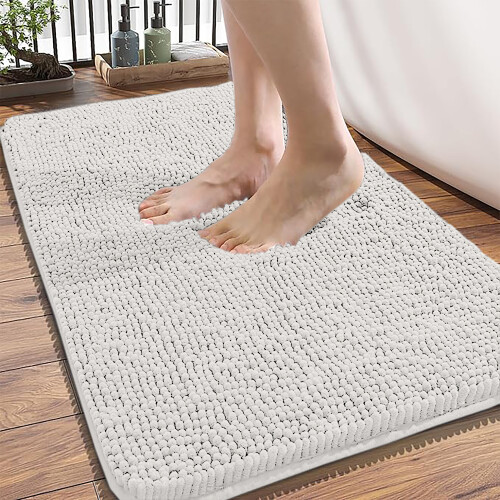 Imperial Rooms (White) 60x90cm Chenille Bath Mat- Water Absorbant Washroom Mat Extra Soft Mat