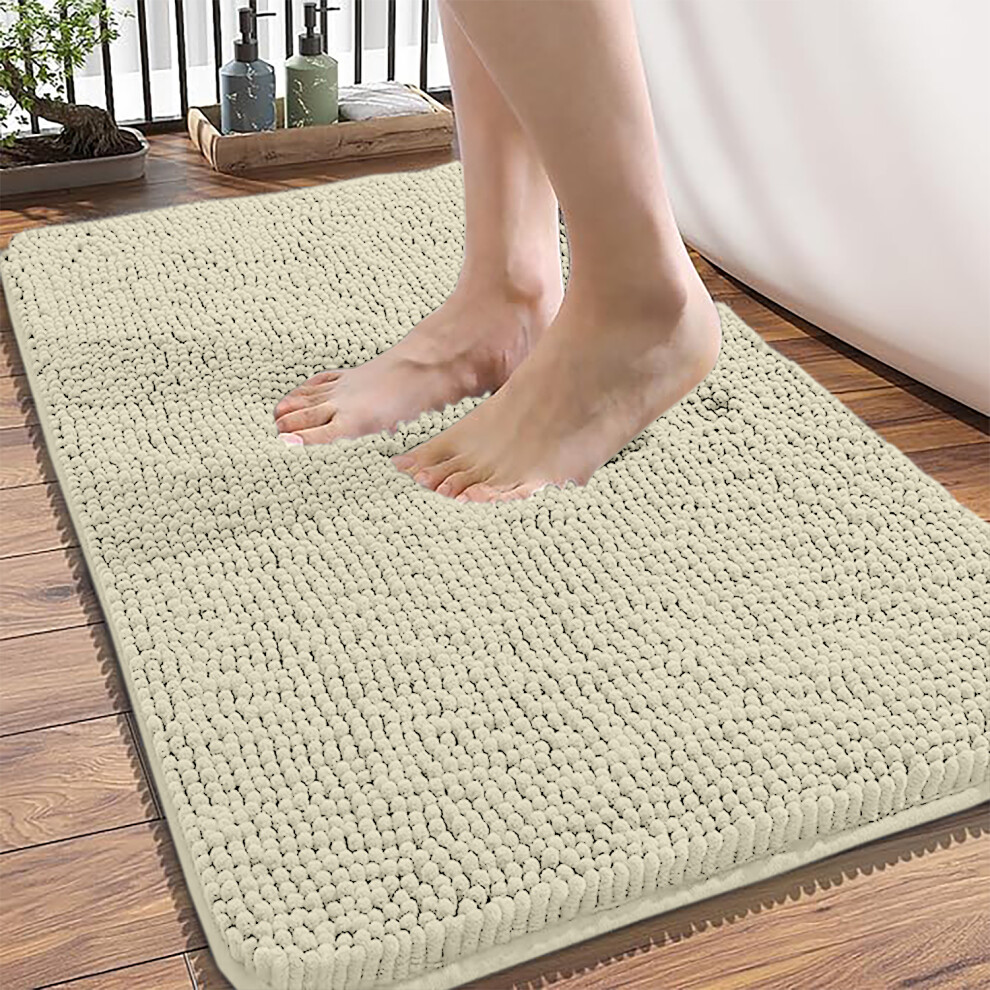 Imperial Rooms (Cream) 60X90cm Chenille Bath Mat- Water Absorbant Washroom Mat Extra Soft Mat
