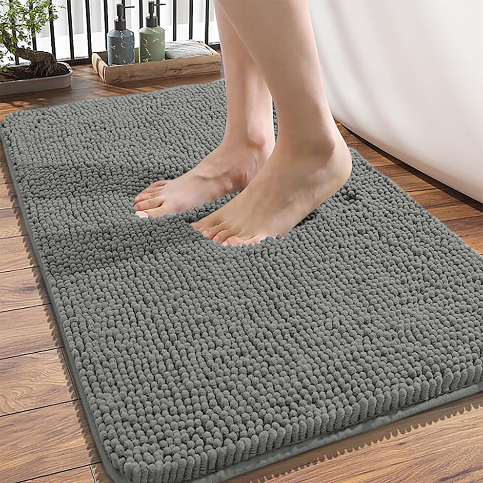 Imperial Rooms (Grey) 60X90cm Chenille Bath Mat- Water Absorbant Washroom Mat Extra Soft Mat