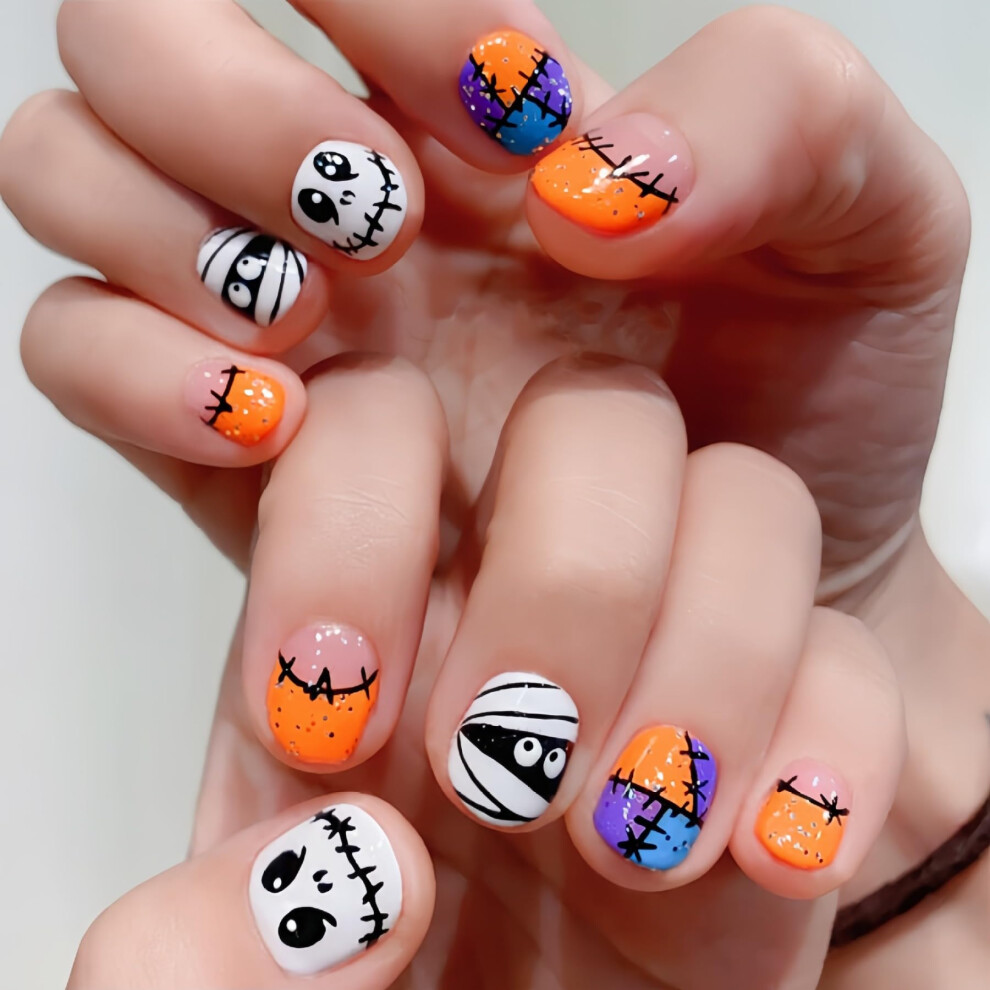 Halloween Press on Nails Square Acrylic False Nails with Glue Reusable Custom Fit Tips for Women