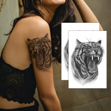 Large Waterproof Temporary Tattoos for Adults, Black Tiger Totem Arm Sleeve Fake Tattoo Stickers