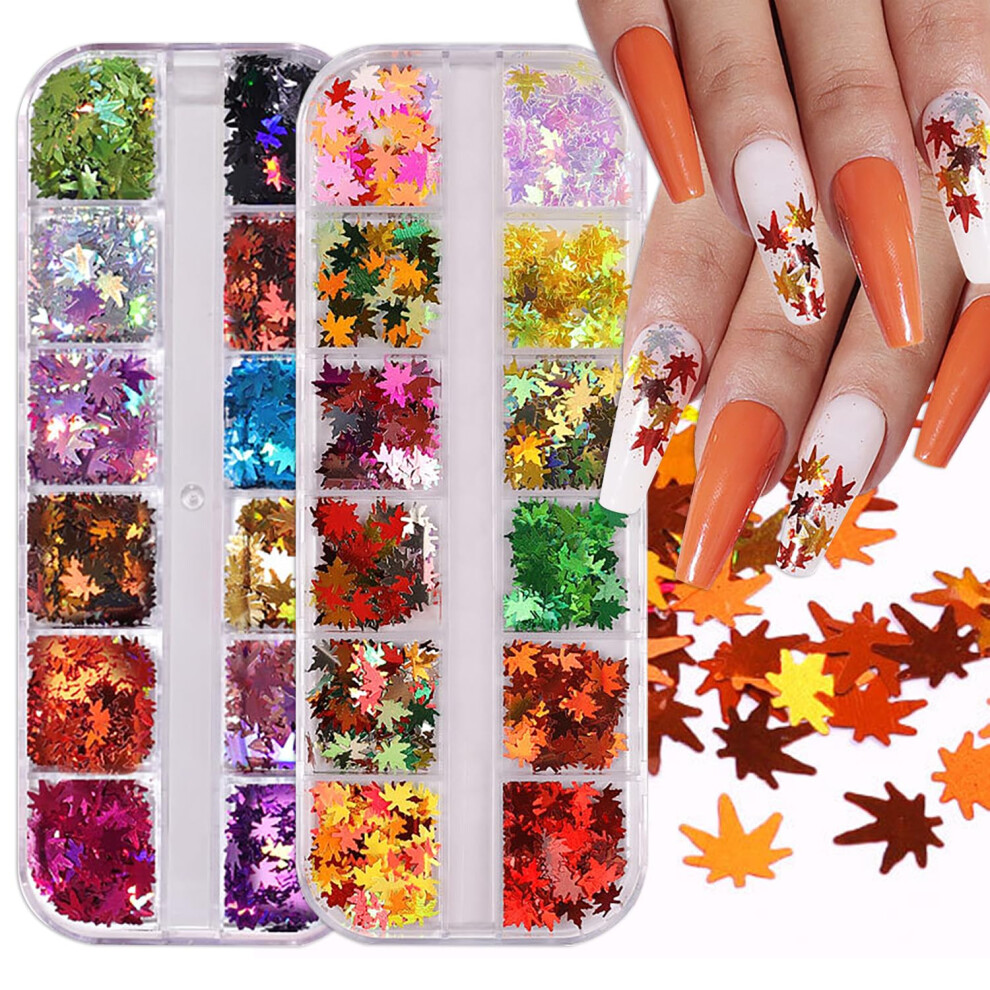 Fall Nail Glitter with Holographic Maple Leaf Sequins for Autumn Nail Art and Acrylic Nails Decoration