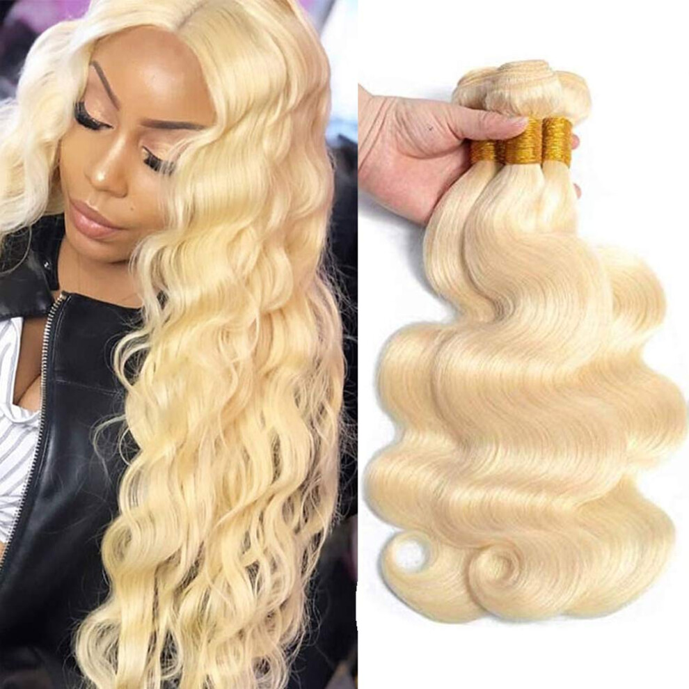 Unisex 613 Blonde Brazilian Body Wave Hair Extensions 24 Inch Virgin Human Hair Bundle No Shedding