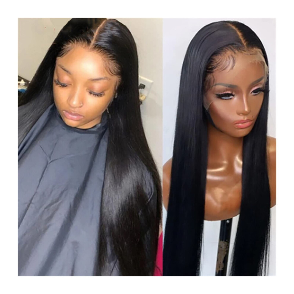 Unisex Human Hair Lace Front Wig 13X4 Brazilian Virgin Straight 150% Density Pre Plucked Natural Hairline