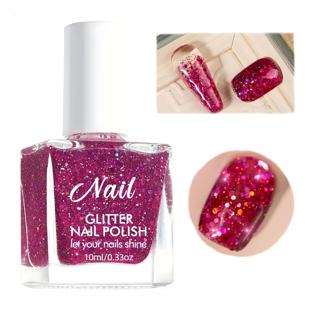 Pink Glitter Nail Polish Dark Quick Air Dry Holographic Shine Long Lasting No Uv Lamp Needed