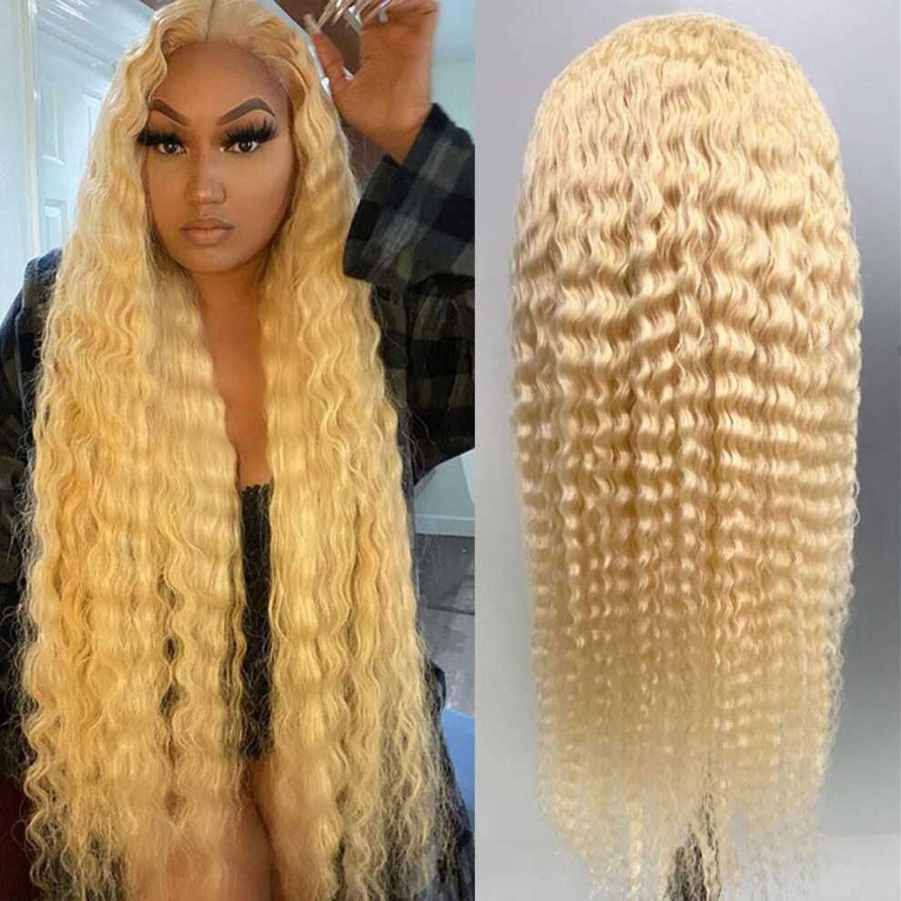 Unisex 613 Blonde 13X1 Deep Wave Lace Front Wig Pre Plucked Human Hair With Baby Hair 150% Density