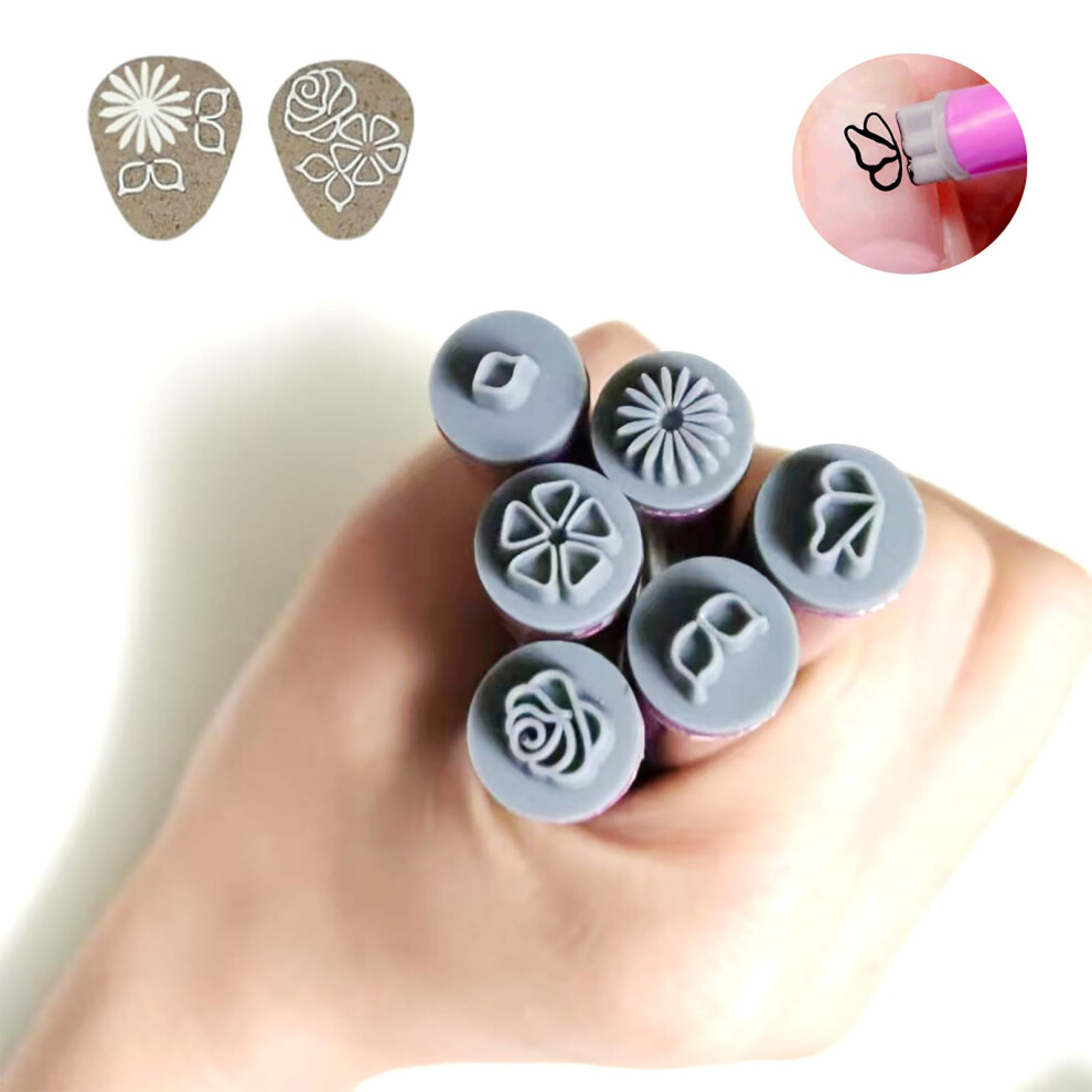 6pcs Nail Art Stamp Pen Set with Precision Stamp Tip for DIY Nail Designs and Beginner Use