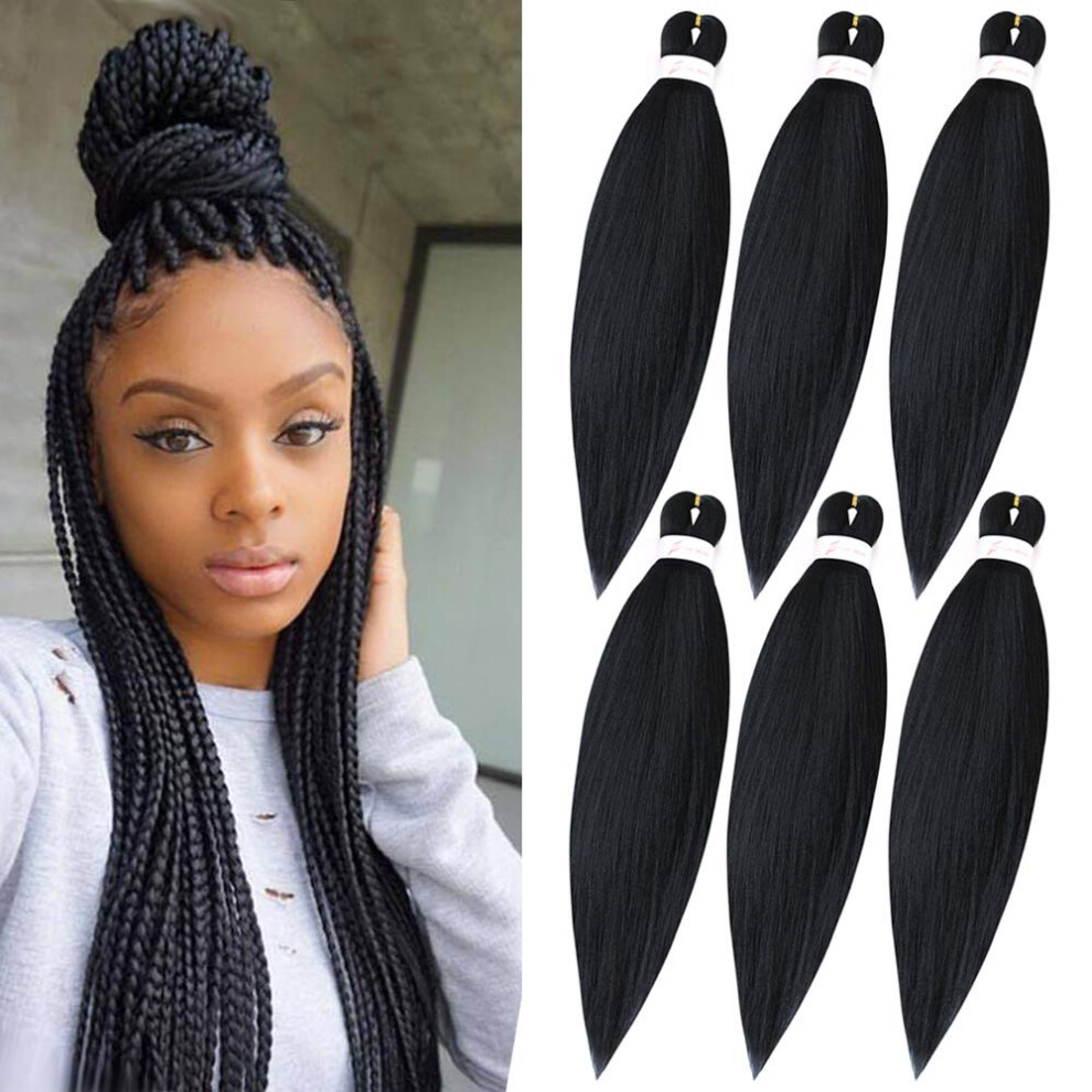 Unisex 20 Inch Prestretched Braiding Hair 1B Yaki Texture Synthetic Extensions 6 Packs Tangle