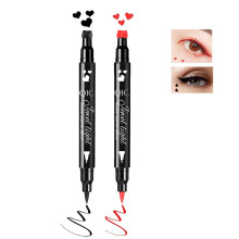 2 Pcs DoubleHeaded Eyeliner Stamp Pen Set Black and Red Heart Stamp Waterproof LongLasting