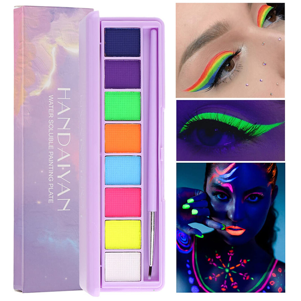 Water Activated Neon Eyeliner Palette with 8  Pigmented Fluorescent Rainbow Face and Body Paint Colors