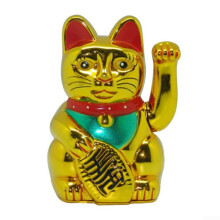 6 Inch Electric Waving Lucky Cat with Gold Nugget Ornament for , Office and Home Decor – Battery Powered Gold