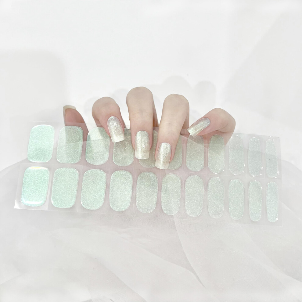 Green Gel Nail Wraps With Shimmery Finish, Long Lasting Easy Peel Stickers For Women