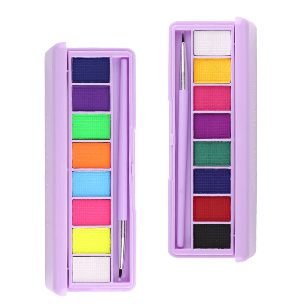Water Activated Eyeliner Palette Dual Set with UV Glow Neon Colors for Face and Body Paint