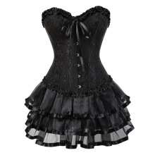 Gothic Corset Dress with Lace Tutu Skirt for Women Plus Size Burlesque Dark Blue L