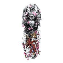 Extra Large Waterproof Full Arm Temporary Sleeve Tattoos, Realistic Pirate Skull Flower Designs