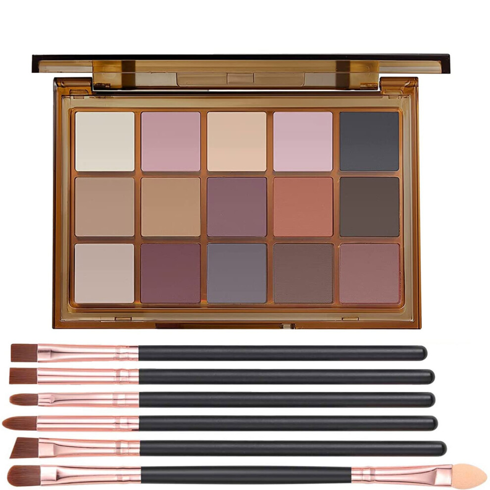 Cream Matte Eyeshadow Palette With Brushes, 15 Nude Shades, Pigmented Waterproof Velvety Finish
