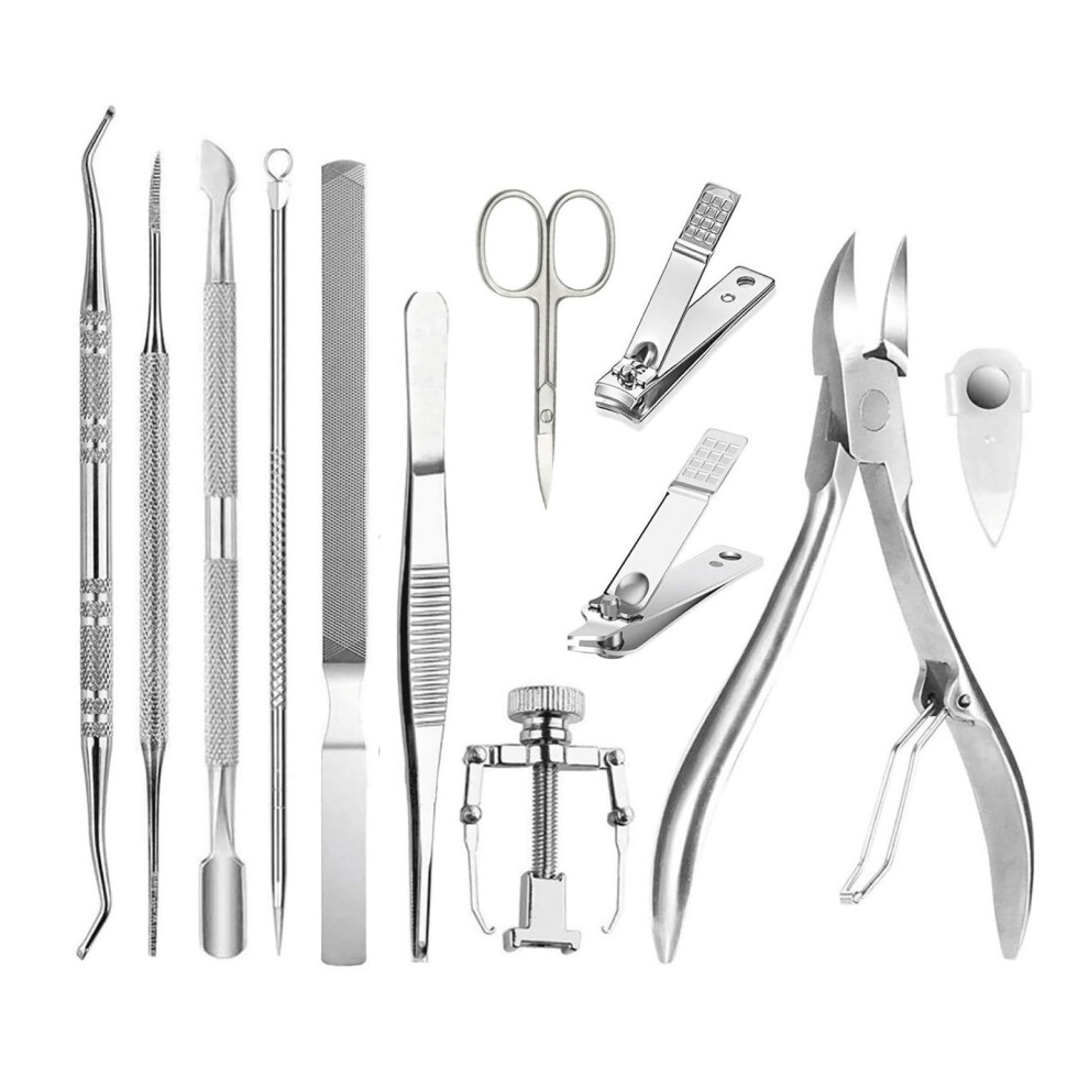 Ingrown Toenail Tool Kit 12PCS with Precision Clippers and Lifter Set for Thick Nail Treatment