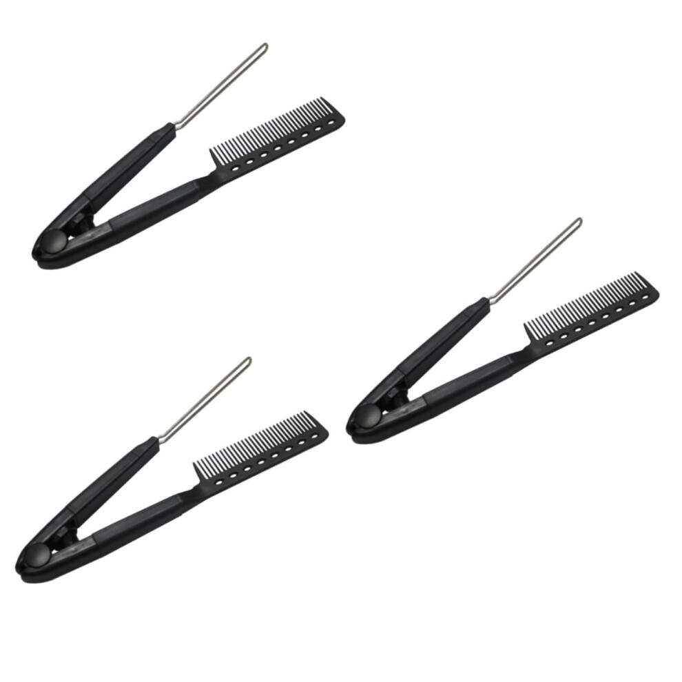 Unisex Black Hair Straightening Comb Set With Heat Resistant Bristles For Efficient Professional Styling