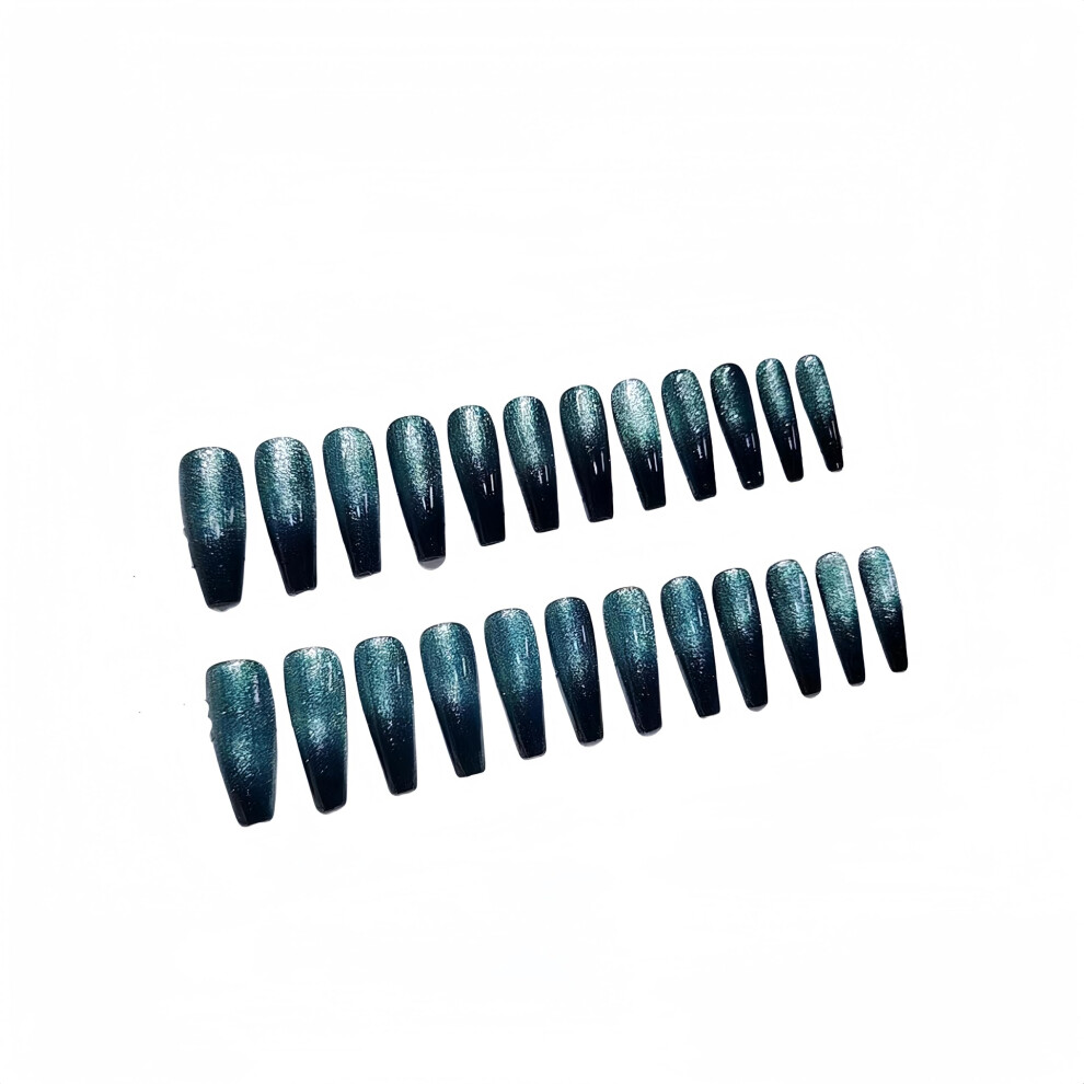 Black Long Coffin Press On Nails Teal Ombre Gradient Fake Nails For Women 24Pcs Acrylic Set