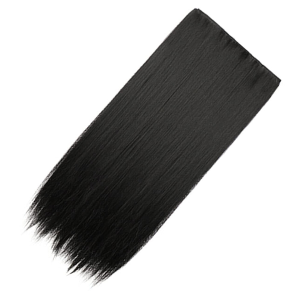 Unisex Black Human Hair Clip In Extensions 60Cm Long Straight Wig With Bangs For Women