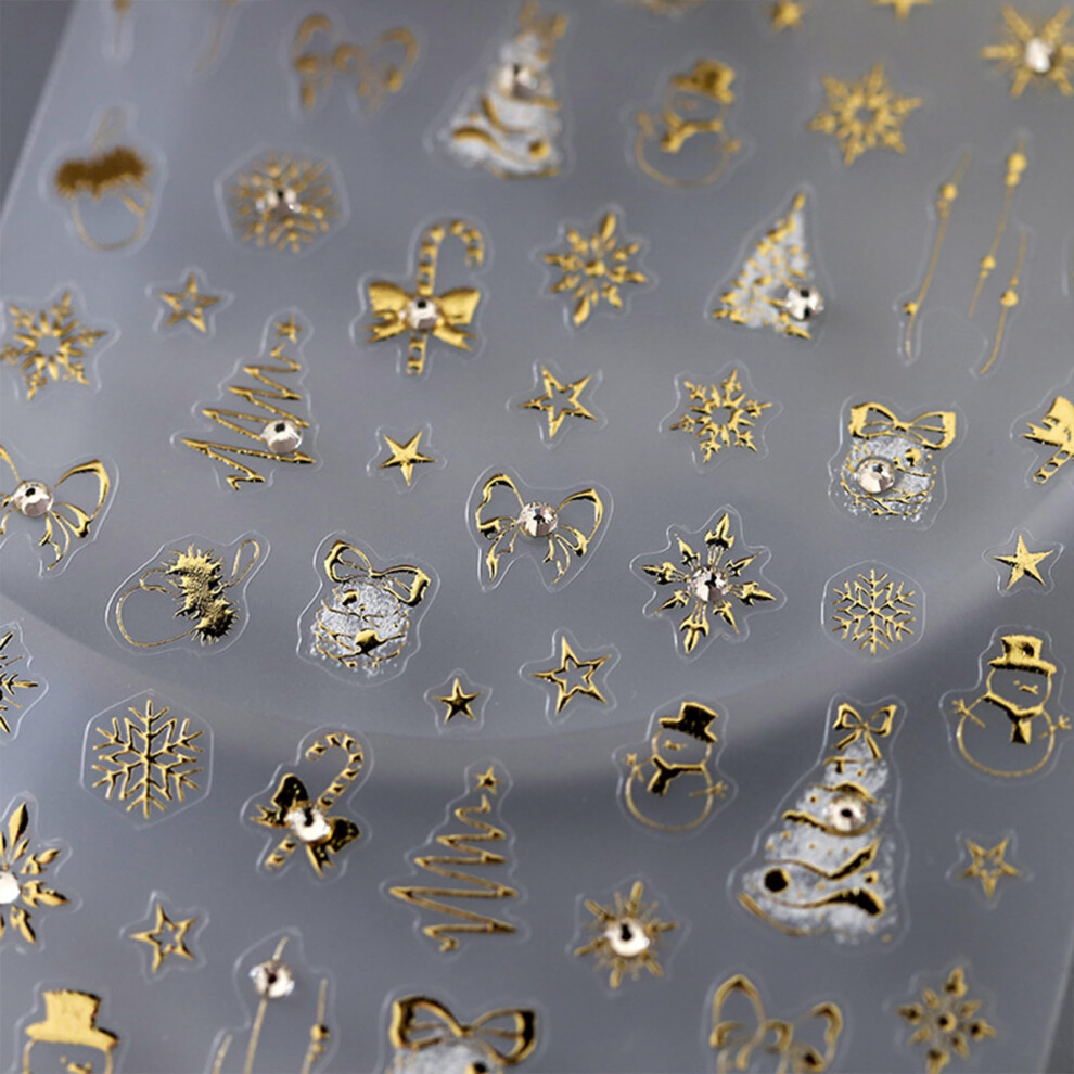 Gold Christmas Nail Stickers 5D Snowflake Decals With Rhinestones For Holiday Manicure