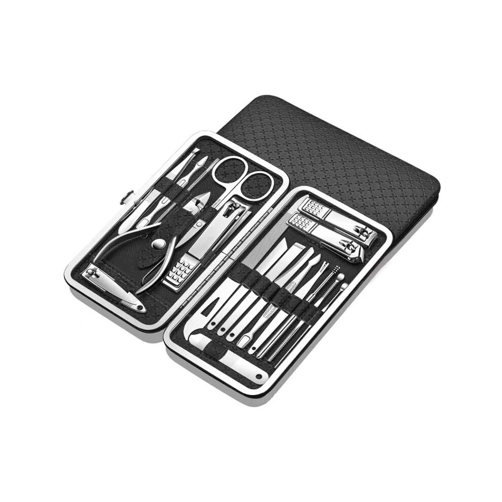 Manicure Pedicure Set 19Piece Stainless Steel Nail Clippers Kit with Luxury Travel Case