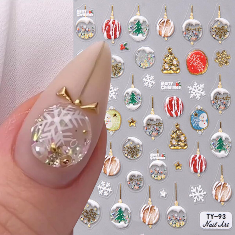 Christmas Nail Stickers 5D Embossed Snowflake Crystal Ball Decals for Holiday Winter Manicure