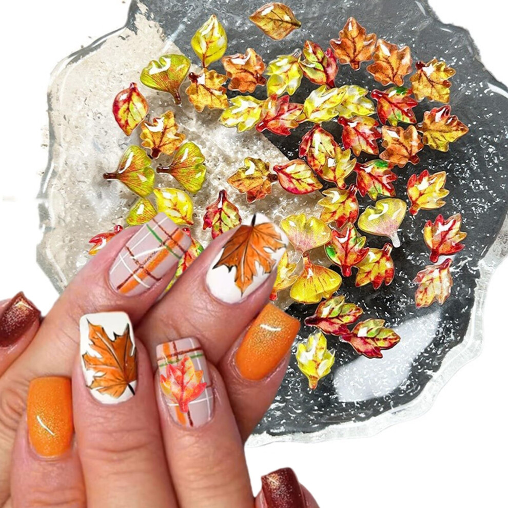 100Pcs Maple Leaf Nail Charms 8mm Resin Fall Nail Art Decorations for Autumn and Thanksgiving
