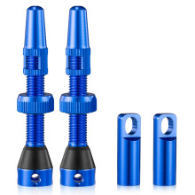 2 Pack Tubeless Presta Valve Stems with Core Removal Tool, 44mm Blue Alloy for Bike Tires
