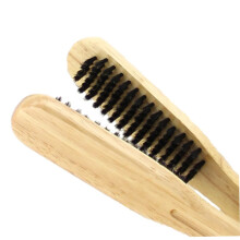 Hair Straightening Comb for Men with Wood Handle, AntiStatic Dual Bristles, Ergonomic Clamp Design