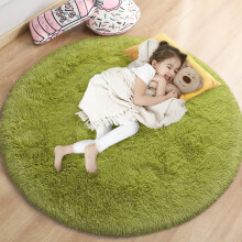Fluffy Round Rug 5x5 Green Ultra Soft Plush NonSlip for Kids Room Girls Bedroom Nursery