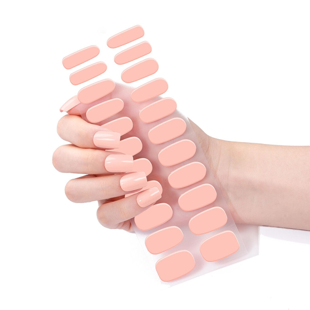 Pink Gel Nail Strips No Lamp, Salon Quality Nail Stickers, 22Pcs Glossy Easy Apply Manicure