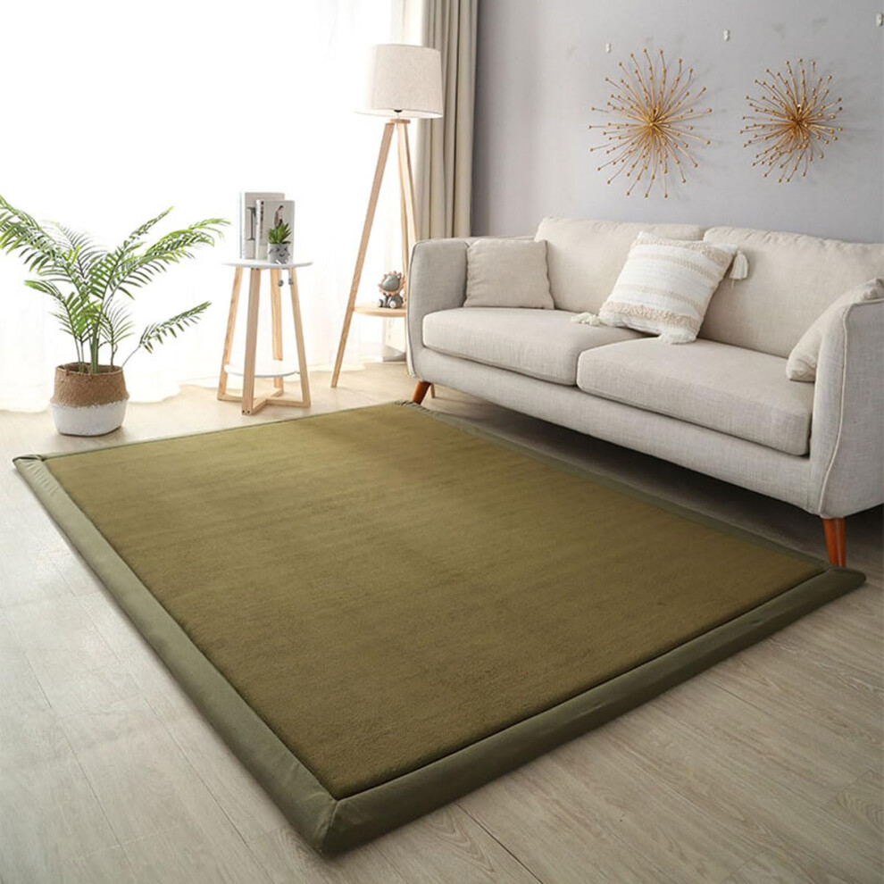 Baby Play Mat Olive Green Nursery Rug with NonSlip Backing Extra Thick Coral Velvet 120x120cm
